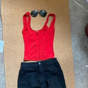 Size small red tank top with mesh stripes